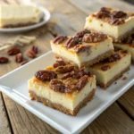 Pecan Pie Cheesecake Bars: The Ultimate Dessert for Every Occasion 96 Close-up of Pecan Pie Cheesecake Bars with a caramelized pecan topping
